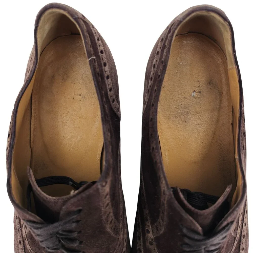 Gucci Italy Men size 7.5E Brown Suede Wingtip Derby Oxfords Designer Dress Shoes
